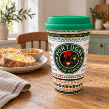 Load image into Gallery viewer, Portugal Barcelos Rooster Ceramic Travel Mug with Silicone Lid, 12 oz
