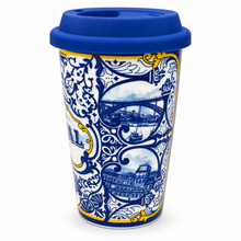 Load image into Gallery viewer, Portugal Azulejo Ceramic Travel Mug with Silicone Lid, 12 oz
