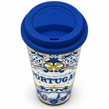 Load image into Gallery viewer, Portugal Azulejo Ceramic Travel Mug with Silicone Lid, 12 oz
