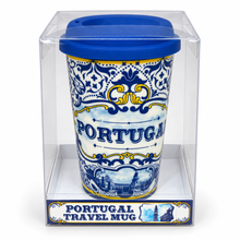 Load image into Gallery viewer, Portugal Azulejo Ceramic Travel Mug with Silicone Lid, 12 oz
