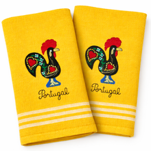 Load image into Gallery viewer, Portuguese Rooster Yellow Tea Towels – Set of 2, 100% Cotton Kitchen Towels (23.5" x 19.5")
