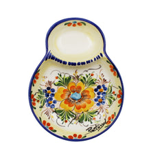 Load image into Gallery viewer, Traditional Hand-Painted Yellow Floral Olive Dish with Pit Holder
