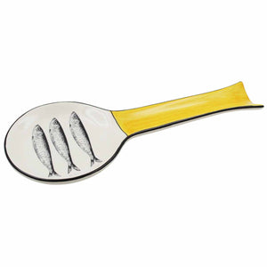 Portuguese Ceramic Spoon Rest with Sardine Design - Yellow Handle