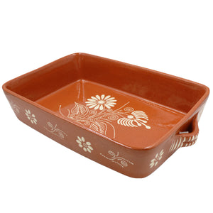 Traditional Portuguese Clay Terracotta Hand-Painted Roaster, Roasting Pan