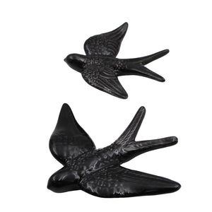 Hand-painted Portuguese Ceramic Black Swallow, Set of 2