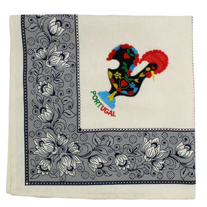 100% Cotton Blue Floral Good Luck Rooster, 28" Square Tablecloth