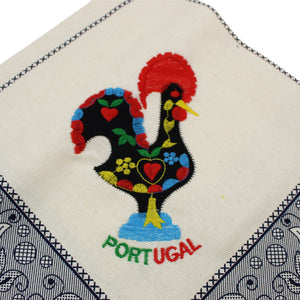 100% Cotton Blue Floral Good Luck Rooster, 28" Square Tablecloth