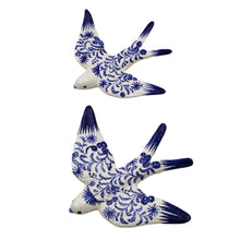 Load image into Gallery viewer, Hand-painted Portuguese Ceramic Blue Floral Swallow, Set of 2
