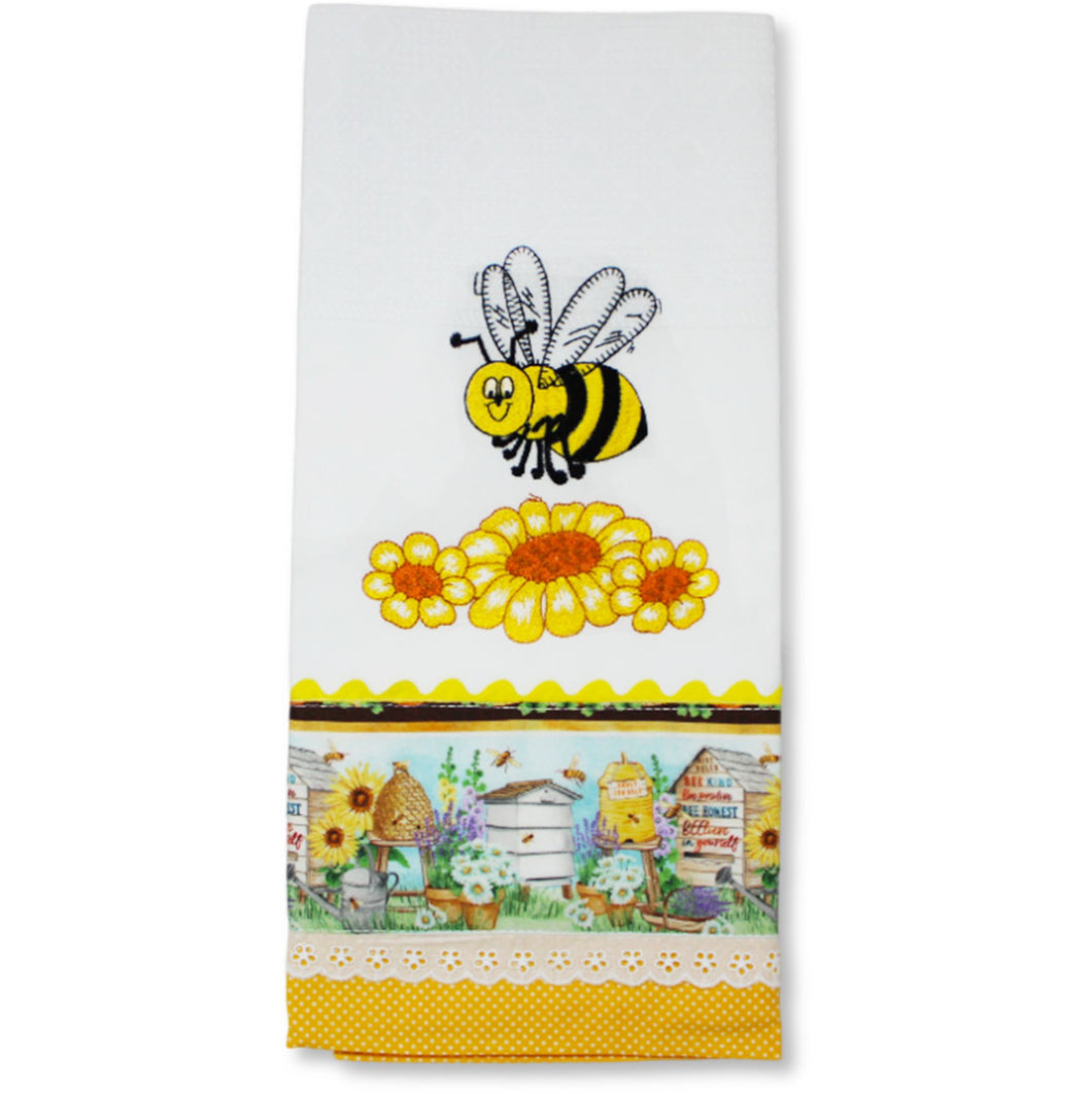 100% Cotton Decorative Kitchen Dish Towel with Border - Made in Portugal - Bumble Bee