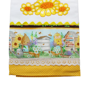 100% Cotton Decorative Kitchen Dish Towel with Border - Made in Portugal - Bumble Bee