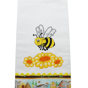 100% Cotton Decorative Kitchen Dish Towel with Border - Made in Portugal - Bumble Bee