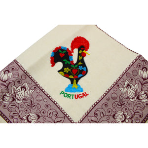 100% Cotton Floral Burgundy Good Luck Rooster, 28" Square Tablecloth