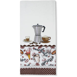 100% Cotton Decorative Kitchen Dish Towel with Border - Made in Portugal - Café