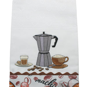 100% Cotton Decorative Kitchen Dish Towel with Border - Made in Portugal - Café