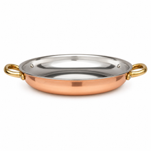 Load image into Gallery viewer, Handcrafted Portuguese Copper Pan with Stainless Steel Interior &amp; Brass Handles
