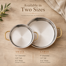 Load image into Gallery viewer, Handcrafted Portuguese Copper Pan with Stainless Steel Interior &amp; Brass Handles

