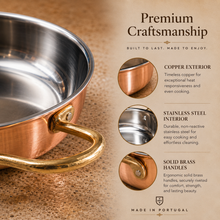 Load image into Gallery viewer, Handcrafted Portuguese Copper Pan with Stainless Steel Interior &amp; Brass Handles
