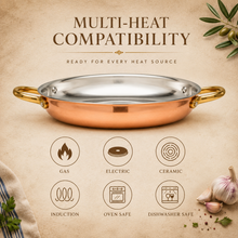 Load image into Gallery viewer, Handcrafted Portuguese Copper Pan with Stainless Steel Interior &amp; Brass Handles
