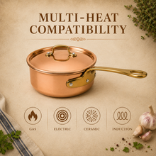 Load image into Gallery viewer, Handcrafted Portuguese Copper Saucepan with Tin-Lined Interior &amp; Brass Handle
