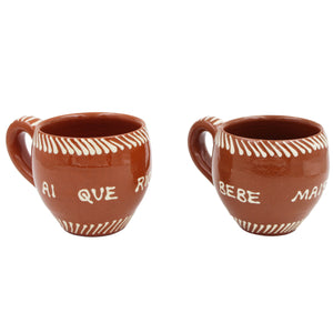 Traditional Portuguese Clay Terracotta Hand-Painted Wine Cups, Set of 4