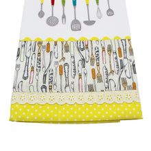 Load image into Gallery viewer, 100% Cotton Decorative Kitchen Dish Towel with Border - Made in Portugal - Cutlery Yellow
