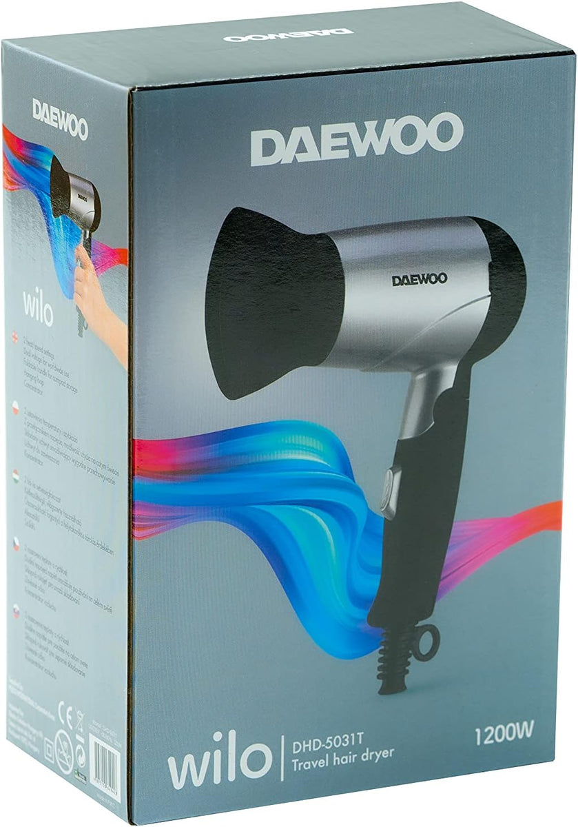 Daewoo Foldable Travel Hair Dryer 1200W, Dual Voltage 110/220V ...