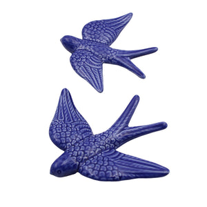 Hand-painted Portuguese Ceramic Cobalt Blue Swallow, Set of 2