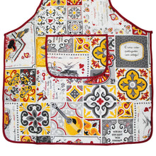 Load image into Gallery viewer, Portuguese Azulejo Design Apron – Red, Yellow, and Grey Tile Pattern with Front Pocket
