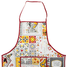 Load image into Gallery viewer, Portuguese Azulejo Design Apron – Red, Yellow, and Grey Tile Pattern with Front Pocket
