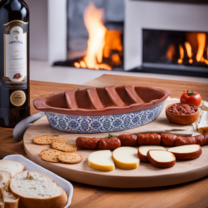 Portuguese Clay Terracotta Sausage Roaster with Blue Tile Design