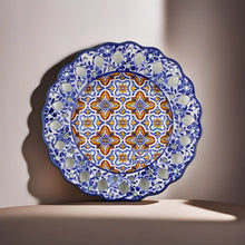 Load image into Gallery viewer, Hand-Painted Traditional Floral Blue and Orange Tile Azulejo 11&quot; Decorative Plate
