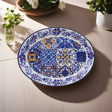 Load image into Gallery viewer, Traditional Multicolor Tile Azulejo Floral Ceramic Oval Platter
