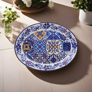 Traditional Multicolor Tile Azulejo Floral Ceramic Oval Platter