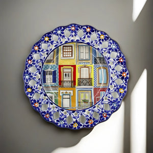 Hand-Painted Traditional Floral Portuguese Windows 11" Decorative Plate