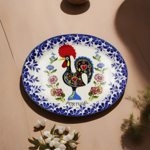 Traditional Rooster Galo Barcelos Floral Ceramic Oval Platter