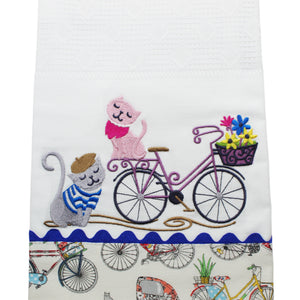 100% Cotton Decorative Kitchen Dish Towel with Border - Made in Portugal - Cats