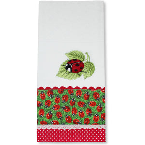 100% Cotton Decorative Kitchen Dish Towel with Border - Made in Portugal - Ladybug