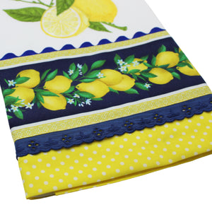 100% Cotton Decorative Kitchen Dish Towel with Border - Made in Portugal - Lemons