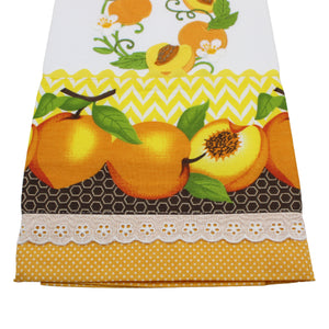 100% Cotton Decorative Kitchen Dish Towel with Border - Made in Portugal - Peaches Orange