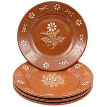 Load image into Gallery viewer, Hand-Painted Traditional Terracotta Dinner Plates with Unique Floral Designs, Set of 4
