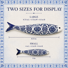 Load image into Gallery viewer, Portuguese Ceramic Sardine Wall Decor, Blue Azulejo Tile Design
