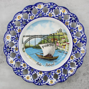 Hand-Painted Traditional Floral Blue Porto Portugal 11" Decorative Plate