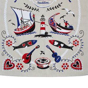 Portuguese Icons Heart & Lighthouse Themed Decorative Kitchen Dish Towel, Set of 2