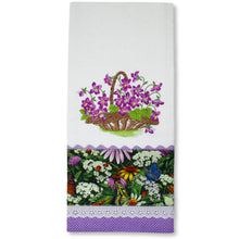 Load image into Gallery viewer, 100% Cotton Decorative Kitchen Dish Towel with Border - Made in Portugal - Purple Flowers
