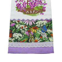 Load image into Gallery viewer, 100% Cotton Decorative Kitchen Dish Towel with Border - Made in Portugal - Purple Flowers
