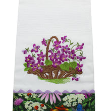 Load image into Gallery viewer, 100% Cotton Decorative Kitchen Dish Towel with Border - Made in Portugal - Purple Flowers
