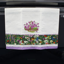 Load image into Gallery viewer, 100% Cotton Decorative Kitchen Dish Towel with Border - Made in Portugal - Purple Flowers
