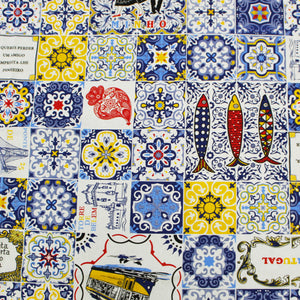 100% Cotton Tablecloth with Portuguese Azulejo Design and Traditional Motifs -  Made in Portugal