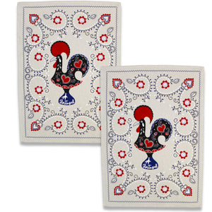 Traditional Portuguese Good Luck Rooster Cotton Kitchen Dish Towel, Set of 2