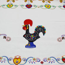 Load image into Gallery viewer, 100% Cotton Portuguese Good Luck Rooster and Viana Heart Blue Border Tablecloth
